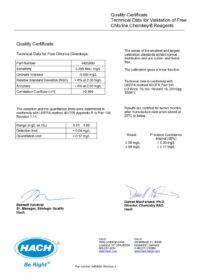 SL1000 Quality Certificate for Free Chlorine Chemkey - Revision 3