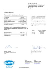 SL1000 Quality Certificate for Monochloramine Chemkey - Revision 3